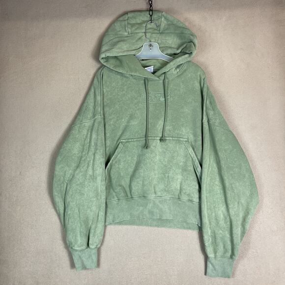 Nike Hoodie Womens S‎ Green Fleece Cropped Long Sleeve Pouch Pockets Pullover - Picture 1 of 11